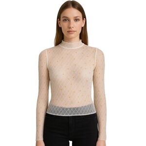 Mesh Top Sheer Long Sleeve‎ Colorful Dots Party Club Layering Top Medium